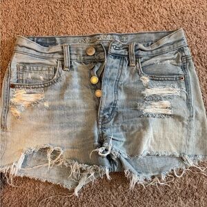 American Eagle Outfitters Blue Jean Shorts Distressed Mid-Thigh